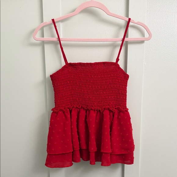 Tops - Red Smocked Peplum Top